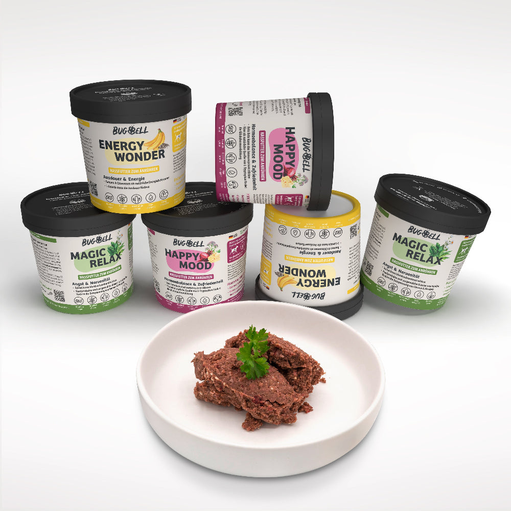 BugBell Probierpaket Nassfutter zum Anrühren – HappyMood, MagicRelax und EnergyWonder
