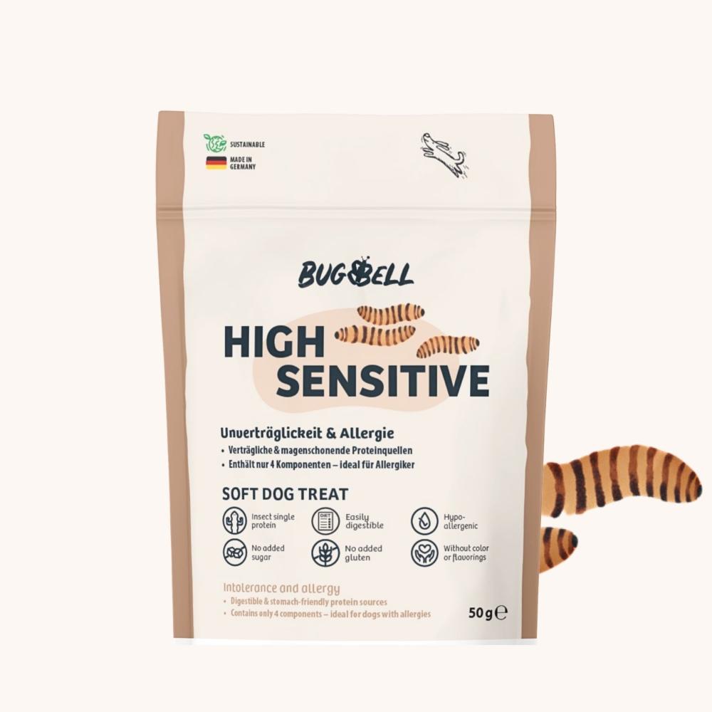 BugBell High Sensitive Soft Dog Treats sind ideal für Hunde mit Unverträglichkeiten und Allergien. Mit leicht verdaulichem Insektenprotein, hypoallergen und ohne künstliche Zusätze. Unterstützt eine magenfreundliche Ernährung und enthält nur wenige ausgewählte Komponenten.
