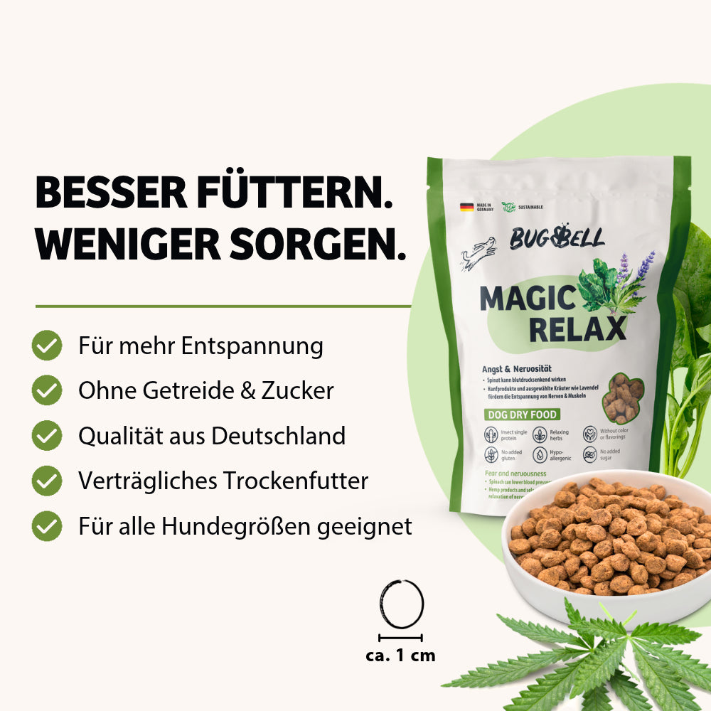 MagicRelax Trockenfutter von BugBell fördert Entspannung und Wohlbefinden bei Hunden