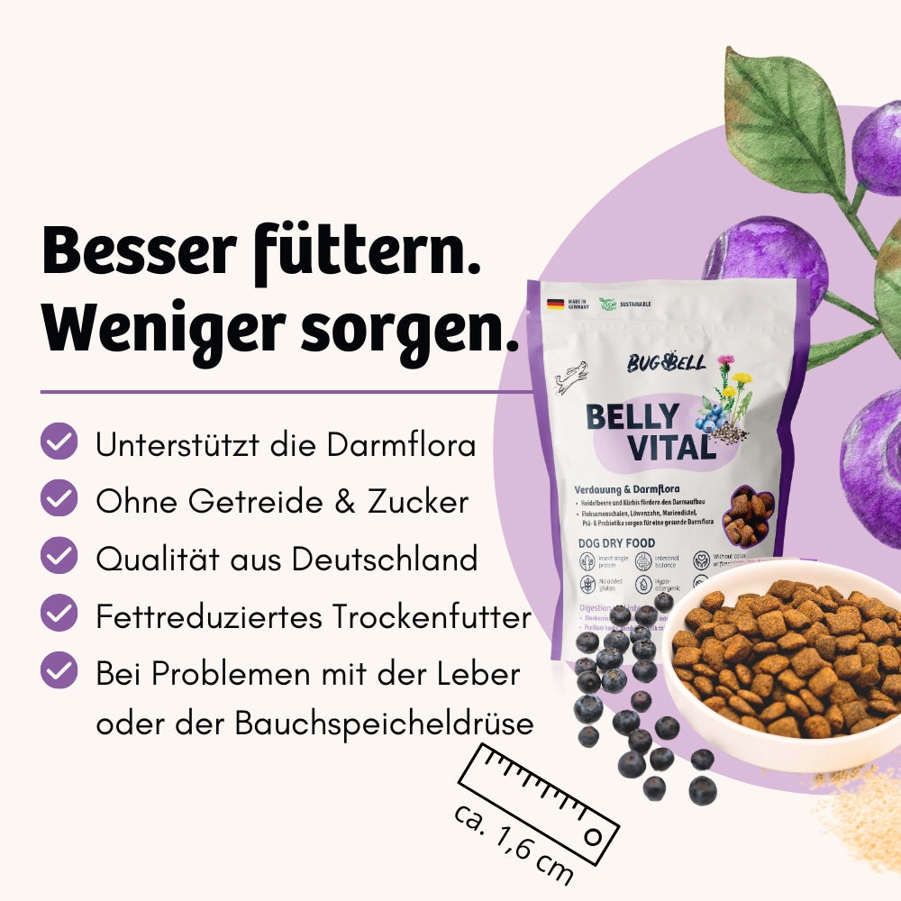 Belly Vital Trockenfutter – Getreidefrei, fettarm und ideal für die Darmflora. Perfekt bei Leber- oder Bauchspeicheldrüsenproblemen. Qualität aus Deutschland für empfindliche Hunde!