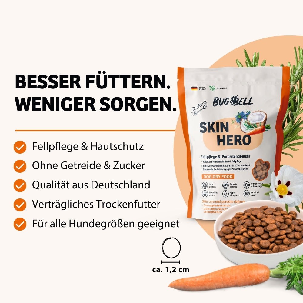 Vorteile Trockenfutter SkinHero, Fellpflege & Hautschutz mit Parasitenabwehr