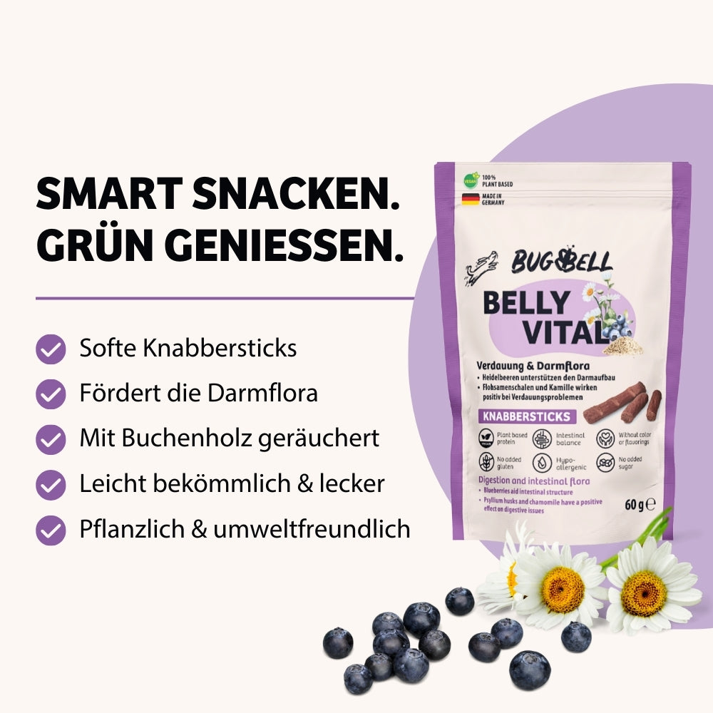 BellyVital Knabberticks fördert die Darmflora beim Hund.