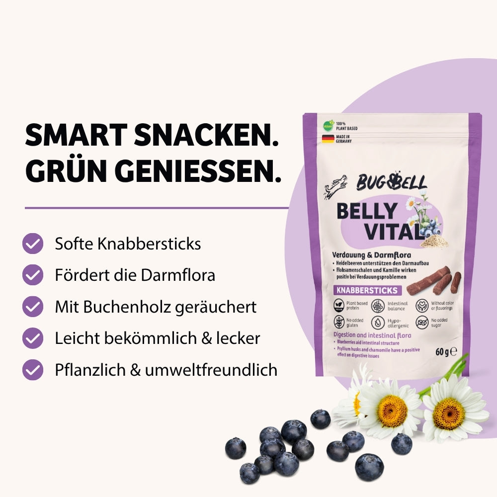 BellyVital Knabberticks fördert die Darmflora beim Hund.