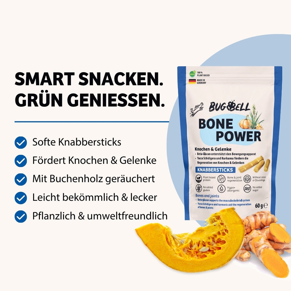 Knochen und Gelenke beim Hund. Pflanzliche Knabbersticks von BugBell