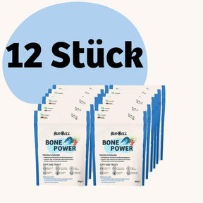 Das BugBell Bone Power 12er Set stärkt Knochen und Gelenke deines Hundes. Mit Grünlippmuschel, Teufelskralle und Weidenrinde zur Unterstützung des Bewegungsapparats. Hypoallergen und frei von künstlichen Zusätzen – optimal für aktive Hunde.