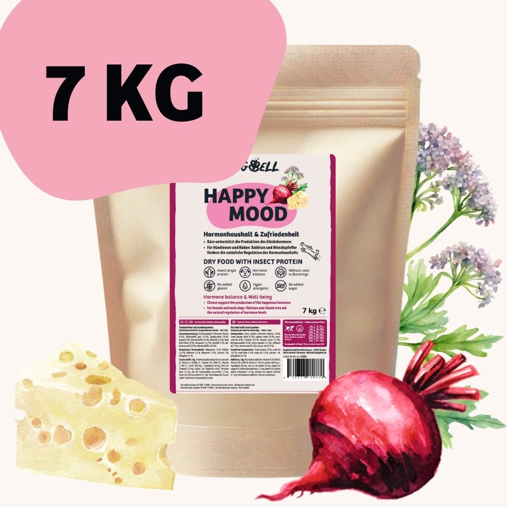 BugBell Happy Mood unterstützt den Hormonhaushalt deines Hundes durch natürliche Zutaten wie Käse und Rote Bete. Mit Insektenprotein für hochwertige Nährstoffe und ohne künstliche Zusätze – ideal für Wohlbefinden und Ausgeglichenheit. 100 % transparente Deklaration für Vertrauen.