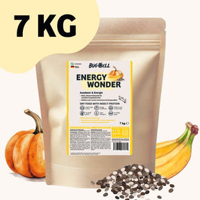 BugBell Energy Wonder liefert Ausdauer und Energie für aktive Hunde. Mit Kürbis, Banane und Chiasamen als natürliche Energiequellen, ergänzt durch hochwertiges Insektenprotein. Ohne künstliche Zusätze, hypoallergen und optimal für eine gesunde Vitalität.