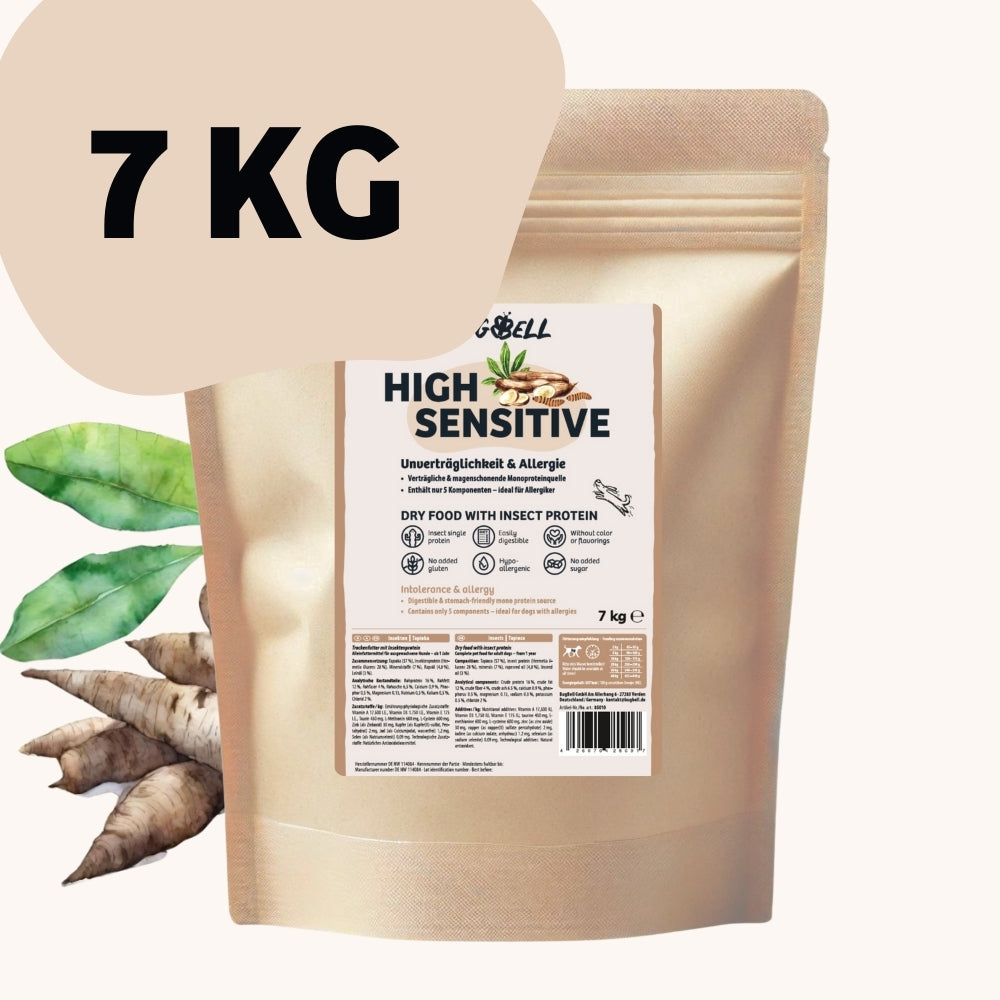 BugBell High Sensitive 7 kg: Hypoallergenes Trockenfutter für Hunde mit Allergien und Unverträglichkeiten. Mit hochwertigem Insektenprotein, leicht verdaulich und ohne künstliche Zusätze. Ideal für empfindliche Mägen und eine gesunde Ernährung.