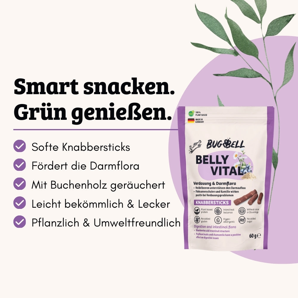 BellyVital Knabberticks fördert die Darmflora beim Hund.