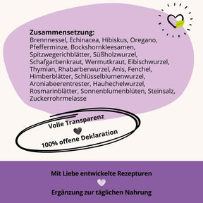 Zusammensetzung fermentiertes Naturprodukt hilft bei Verdauungsproblemen wie Blähungen, Durchfall, Verstopfung, schlechter Kotkonsistenz, Appetitlosigkeit und Sodbrennen und unterstützt Hunde, die Gras oder Kot fressen, für eine gesunde Verdauung.